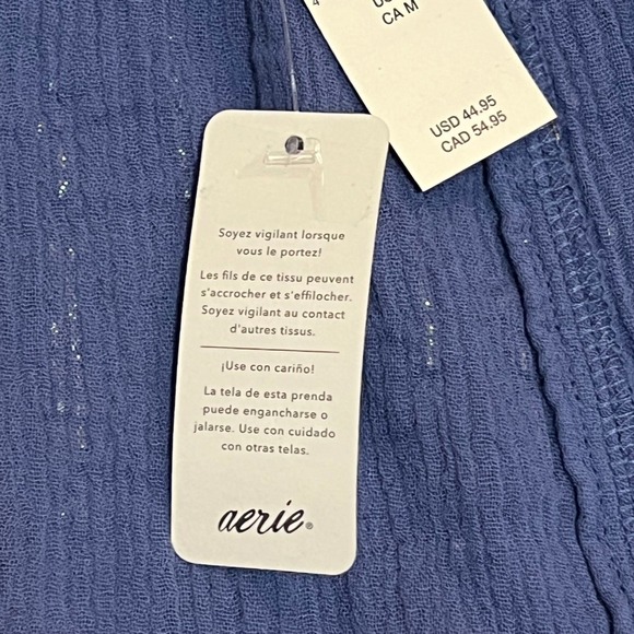 Aerie Women's Blue Metallic Stripe Drawstring Shorts Size M Medium New NWT - Picture 14 of 15